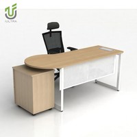Bureau de direction IULTRA Smart CEO avec gestion des câbles, moderne, électrique, en forme de L, blanc brillant, écologique, modulaire
