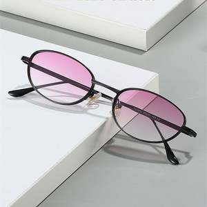 Lunettes de soleil vintage 2025 avec logo personnalisé, monture métallique, verres dégradés UV400, petites lunettes de soleil ovales œil de chat pour hommes et femmes - Product Image 1