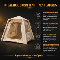 Tente de camping gonflable 300D Oxford, double porte, double fenêtre, 4,6 m², PVC Airbeam, imperméable, légère, tente familiale OEM
