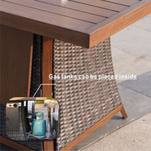 DB Direct Durable Wicker 7 PCS Patio Dining Set Gas Firepit Ice Container Rectangle 6 Chaises à hauteur standard pour usage extérieur - Product Image 5
