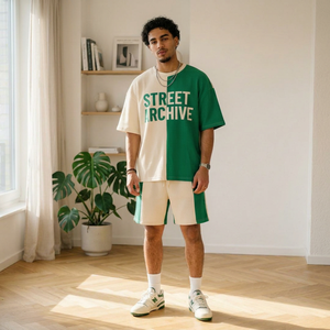 Bulk Manufacturing of Unisex Adults Street Archive for <b>and</b> Green Knitted T-shirt <b>Shorts</b> <b>Sets</b> Suitable for Casual Wear Red Star - Product Image 1