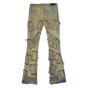 Pantaloni da uomo personalizzati Vintage in Denim Hip Hop lavati ricamati svasati svasati Jeans impilati