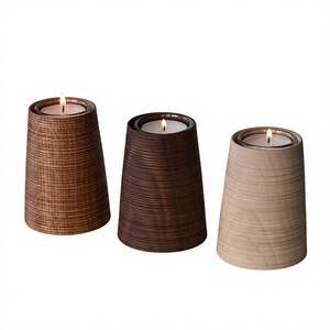 Porte-bougies en bois poli, finition naturelle, écologique, porte-bougies à la cire de bougie, fait main, centre de table décoratif - Product Image 3