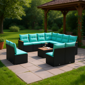 Ensemble de canapés de jardin en polyrotin noir, 12 pièces, meubles de patio extérieur avec coussins, design contemporain, capacité 10 personnes - Product Image 2