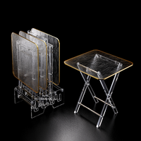 Ensemble de tables à thé pliantes modernes et élégantes de qualité supérieure, 4 pièces, plateau pliant en acrylique transparent avec bordure dorée