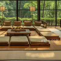 Ensemble de canapé-lit tatami en bois massif d'orme ancien, design japonais |   Meubles de sol rembourrés pour salon, méditation et maison