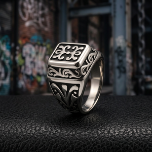 Anello da Uomo in Acciaio Inossidabile 316L, Stile Vintage con Incisione Araba, Fascia Larga, Anti-Appannamento, Ipoallergenico, per Uomini Musulmani, Uso Quotidiano - Product Image 2
