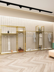 Giá để quần áo treo tường thiết kế mới sang trọng, chất liệu thép không gỉ vàng bóng, có thể tùy chỉnh logo, dành cho cửa hàng quần áo - Product Image 2