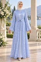 EVE028 2026 Ensemble Abaya Tendance avec Dentelle, Élégant et Raffiné, Vêtements Musulmans Islamiques Haut de Gamme, Hijabs, Style Décontracté Quotidien