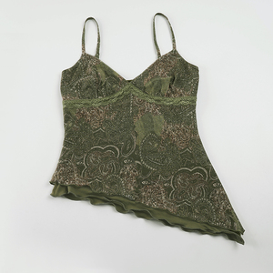 Haut sans manches élégant et décontracté à col en V, imprimé cachemire vintage, ourlet asymétrique et patchwork de dentelle, style Forest Sweet Girl - Product Image 6