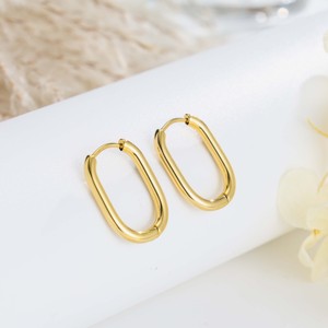 U-Shaped Stainless Steel <b>Hoop</b> Earrings-Gold & <b>Silver</b> Two-Tone Light Luxury Daily Outfit Basic Stylish Accessory - Product Image 2