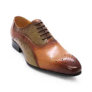 Italian Oxford pointed ostrich pattern green brown men's formal leather shoes for business dress