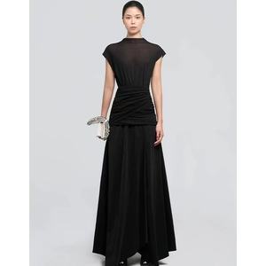 A10913 MIGU 2025 femmes élégantes 2 pièces haut et jupe ensemble sans manches col haut pli robe de soirée costume pour le quotidien - Product Image 4