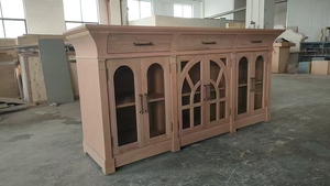 Aparador de Madera Maciza Estilo <span class=keywords><strong>Americano</strong></span>, Mueble Buffet con Puerta de Vidrio de Arco Gótico y Cajones para Almacenamiento en el Comedor del Hogar - Product Image 2