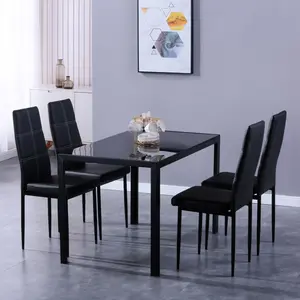 مجموعة كراسي طاولة كرسي أفقي أسود من الجلد بسعر رخيص