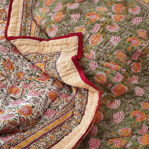 <b>Indian</b> Jaipuri Block Print <b>Quilt</b> Printed Reversible Razai Cotton Handmade Floral <b>Quilt</b>, Jaipuri Razai, Bedspread Comforter - Product Image 1