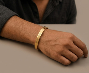 Men's Gold Plated Kada High Quality <b>Copper</b> and Brass Fashion Jewelry Classic Open Cuff <b>Bracelet</b> with Polished Finish for Men - Product Image 3