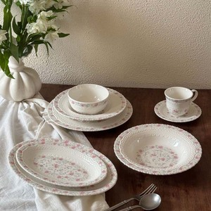 Elegant Pastoral Style Relief Lace Design Custom Pattern 10\" & 12\" Wedding Dinner Salad <b>Plates</b> with Pink Floral Plant Pattern - Product Image 3