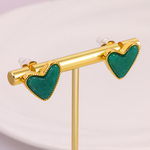 Boucles d'oreilles clous tendance JUSNOVA Dainty <span class=keywords><strong>Love</strong></span>, plaquées or, en acier inoxydable avec cœur rouge et vert, bijoux pour femmes, cadeau de la Saint-Valentin - Product Image 5