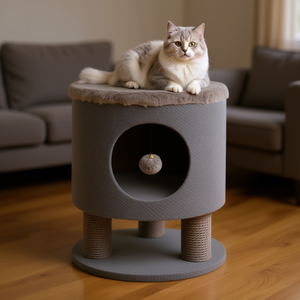 Árbol para Gatos Moderno de 1 Nivel con Cama de Felpa, Postes Rascadores y Juguete de Bola, Gris, Material de Sisal - Product Image 2