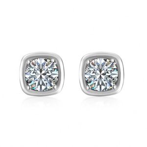 Dylam Sparkle High Jewelry Rhodium Plated 925 <b>Silver</b> D Color VVS1 Solitaire 1ct Moissanite Stone Square <b>Stud</b> Earrings for Daily - Product Image 1