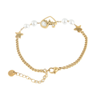 Women's Gold Star Charm <b>Bracelet</b> Zinc Alloy Pearl <b>Bead</b> Gift Jewelry 219001 - Product Image 1