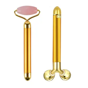 Op Maat Gemaakte Face Lifting Jade Roller Elektrische Vibratie 24K Gold Beauty Bar 3d Gezichtsmassager