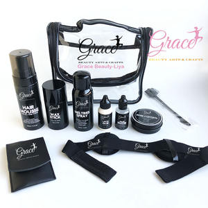 Kit d'installation de perruque en dentelle noire avec sac de voyage, comprenant des outils capillaires de marque privée, un dissolvant de colle pour dentelle, un bâton de <span class=keywords><strong>cire</strong></span>, une mousse pour cheveux bouclés et un spray fondant - Product Image 1