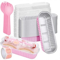 Ylnurac Lot de 25 mini moules à gâteau roses avec couvercles et cuillères, résistants aux fuites, compatibles four, en plastique, pour fêtes/pique-niques