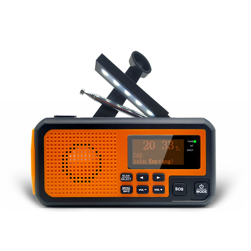 DAB373BT DAB+/FM Emergency digital alarm radio with Bult-in Li-ion battery solar panel/ Hand crank , LED lights and wireless