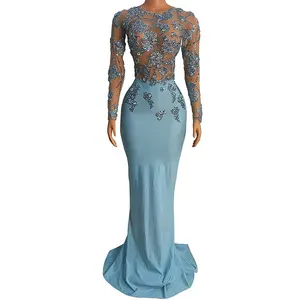 Abito estivo da donna nuovo stile blu brillante diamanti coda abito da sera eleganti abiti da sposa per cena