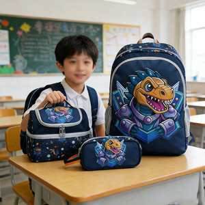Sacs d'école pour enfants personnalisés mignons en gros, motif dinosaure de dessin animé, avec <span class=keywords><strong>sac</strong></span> à déjeuner et trousse à crayons, pour garçons, ensemble de 3 pièces - Product Image 1