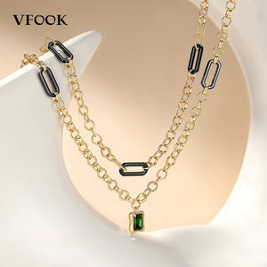 VFOOK 조절 가능한 18K 순금 세라믹 체인 목걸이 변색 방지 레이어드 여성 남성 공용 목걸이 - Product Image 3