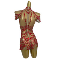Combinaison moulante une pièce en strass pour femme, tenue de festival, de danse exotique, de soirée et de club