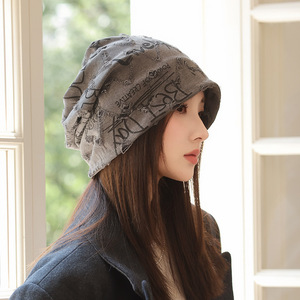 Corée femmes automne hiver grande circonférence de la tête montrant le visage petite pile casquette déchiré chapeau extérieur lettre pull froid bonnet - Product Image 4