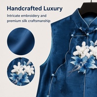 Gilet pour femme en soie Kesi fait main, broderie française de Lunéville, boutons grenouillère