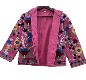 Handmade Women's Slim-Fit Autumn Jacket Coat Floral Suzani Embroidery Printed Knitted Fleece Fabric <b>Quilted</b> Cotton Filling New - Product Image 1