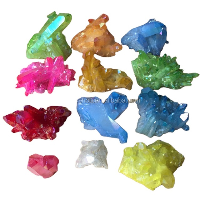 Wholesale Natural Electroplating Crystal Gemstone Angel Aura Cluster for Healing