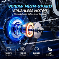 Moto électrique tout-terrain 72V 40Ah 9000W, vitesse 96 km/h, frein hydraulique, pneus larges de 19 pouces, pour adultes
