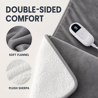 Plaid électrique en flanelle sherpa gris de luxe, personnalisé OEM, 50x60 pouces, avec contrôle numérique et protection contre la surchauffe, pour lit chaud