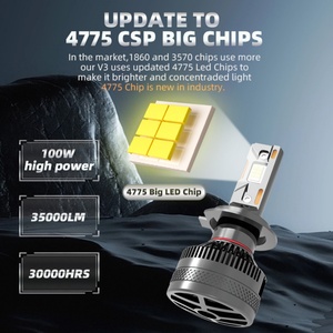 Ampoule de phare LED pour système d'éclairage automobile BMW V3 200W 6000K 35000LM, puces LED plus grandes, 12V H1 H3 H4 H7 H11, lentille de projecteur pour voiture - Product Image 2