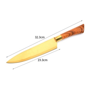 Ensemble de 6 couteaux de cuisine en acier inoxydable plaqué or titane avec manche en PP à motif bois - Product Image 3