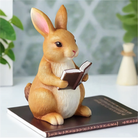 Décoration de bureau à la maison résine artisanale lapin drôle lisant un livre Figurine cadeau de vacances créatif Statue