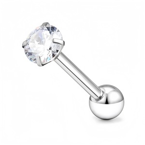 Piercing de Langue en Acier Inoxydable avec Zircon, Extrémité Sphérique, Design Géométrique M45614 - Product Image 1