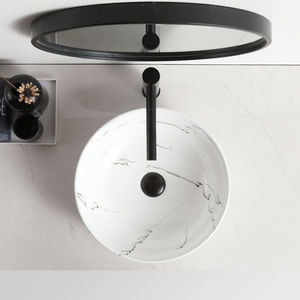 Lavabo rond en céramique à motif marbré pour salle de bain, à poser sur comptoir - Product Image 4
