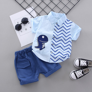 0-4 Years Old Children's Cotton Casual Short-sleeved <strong>Suit</strong> Summer <strong>Boys</strong>' Cartoon Print Dinosaur Shirt 2-piece Set X_11 Stock - Product Image 6