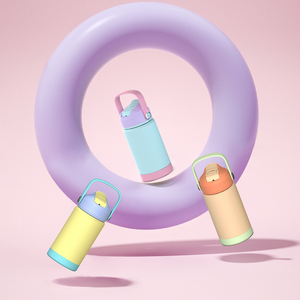 12盎司不锈钢儿童水瓶吸管饮用儿童双酚a免费儿童饮用学校可爱图案水瓶 - Product Image 3