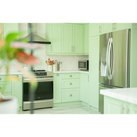 Armoire de cuisine Shaker sur mesure vert menthe avec boîte en contreplaqué, cadre en bois massif avec porte vitrée et installation rapide