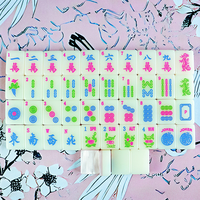 Jeu de Mahjong personnalisable en acrylique vert menthe à double couche, avec tuiles chinoises et américaines, perles roses