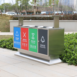Sáng tạo đường phố-phân loại sử dụng đứng thép không gỉ Thùng rác bin 4 ngăn tái chế Thùng rác có thể lưu trữ xô - Product Image 3